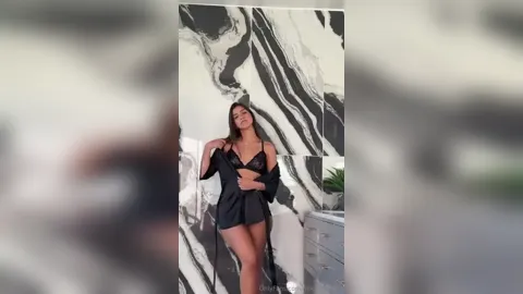 Mikaela Lafuente Black Lingerie Lace Robe Strip Onlyfans Video Leaked